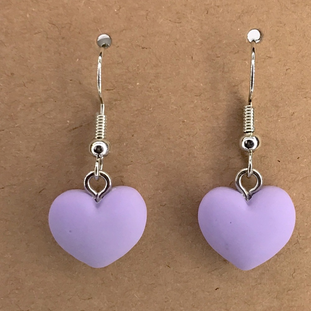 Mini Poly Purple Resin Dangle Heart Earrings Fashion Jewelry
